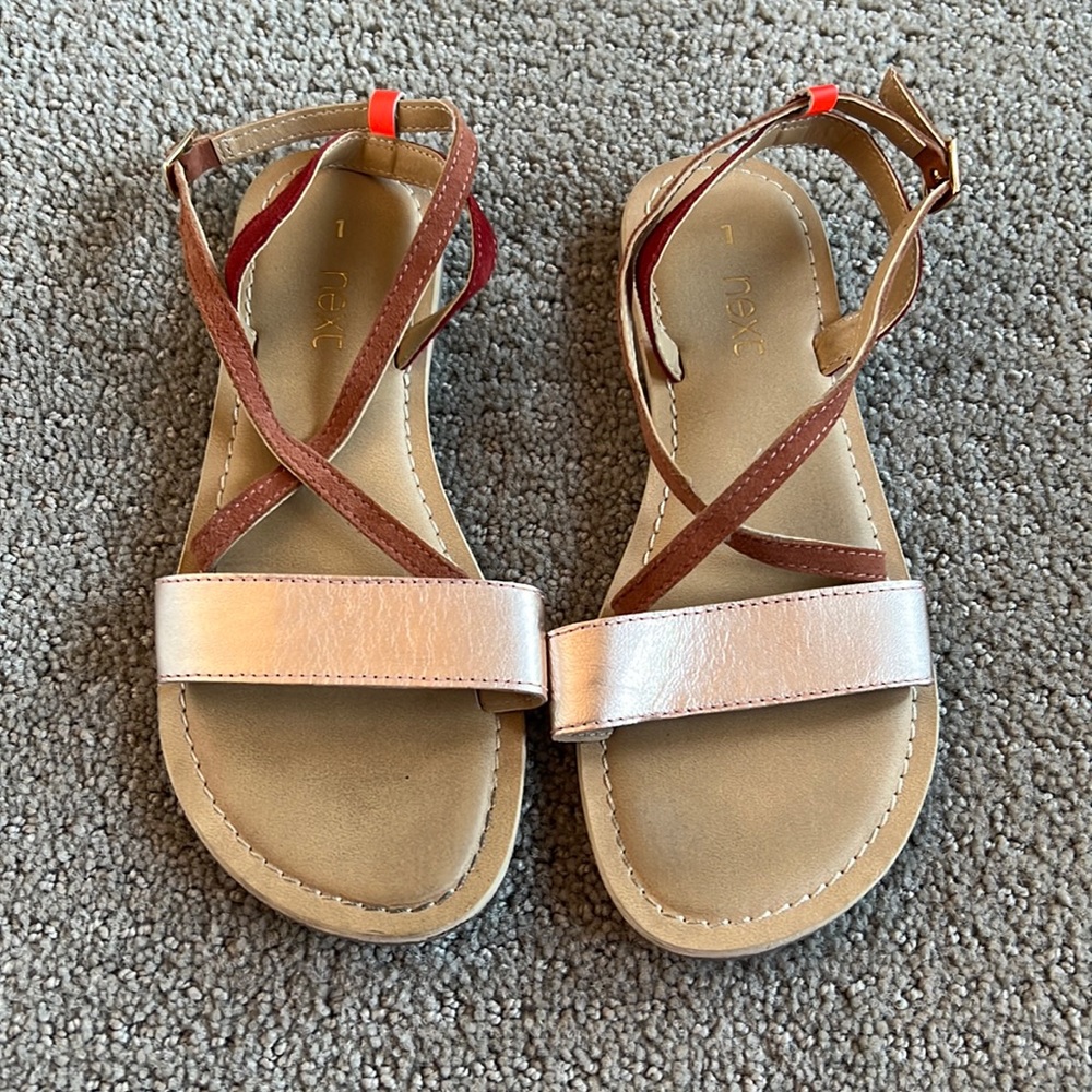EUC Next Rose Gold and Leather Kids Sandals